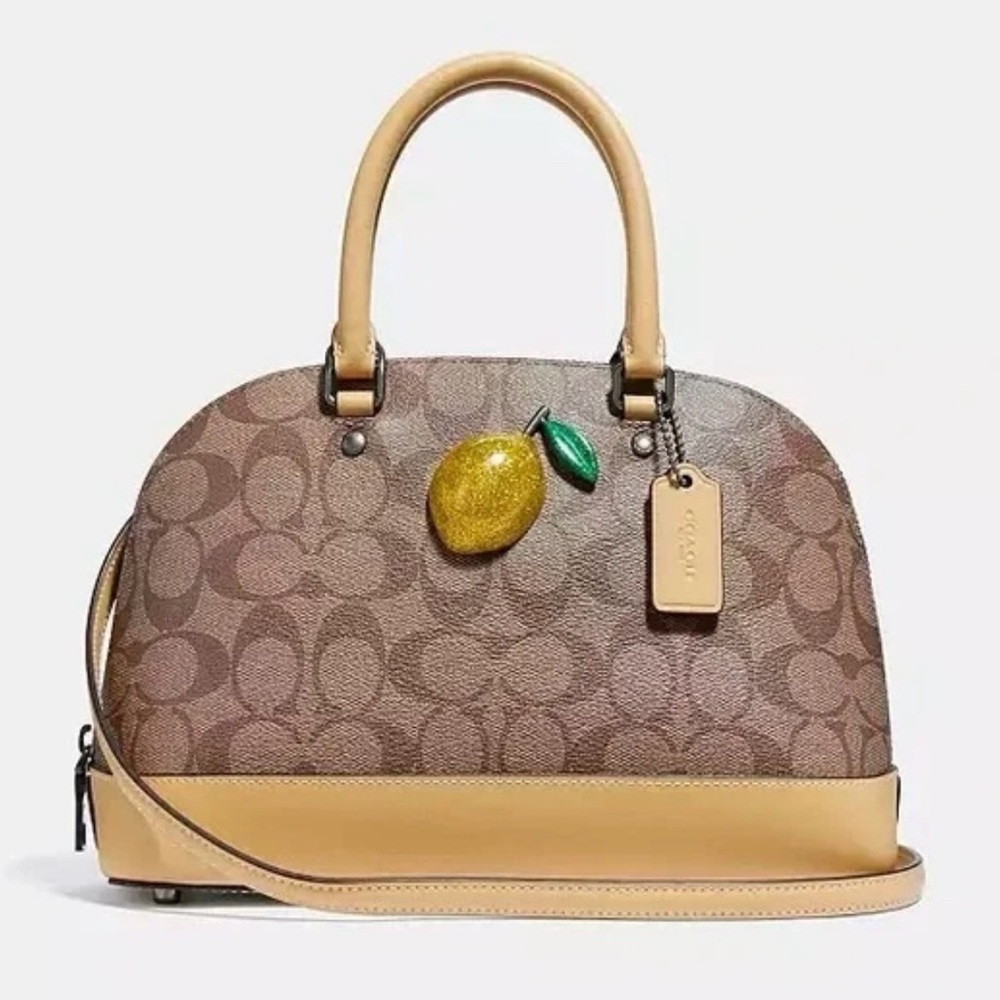 Coach Brown Signature Dome Satchel with Lemon Charm 🍋🍋